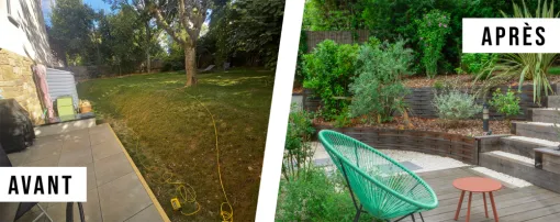Aménagement extérieur d’un jardin en pente à Sainte-Foy-lès-Lyon