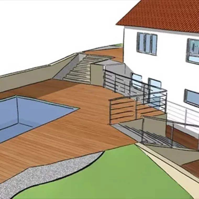 Service de modélisation 3D pour projet d'aménagement de jardin avec une plage de piscine, Sainte-Foy-lès-Lyon, PERRIN Paysage